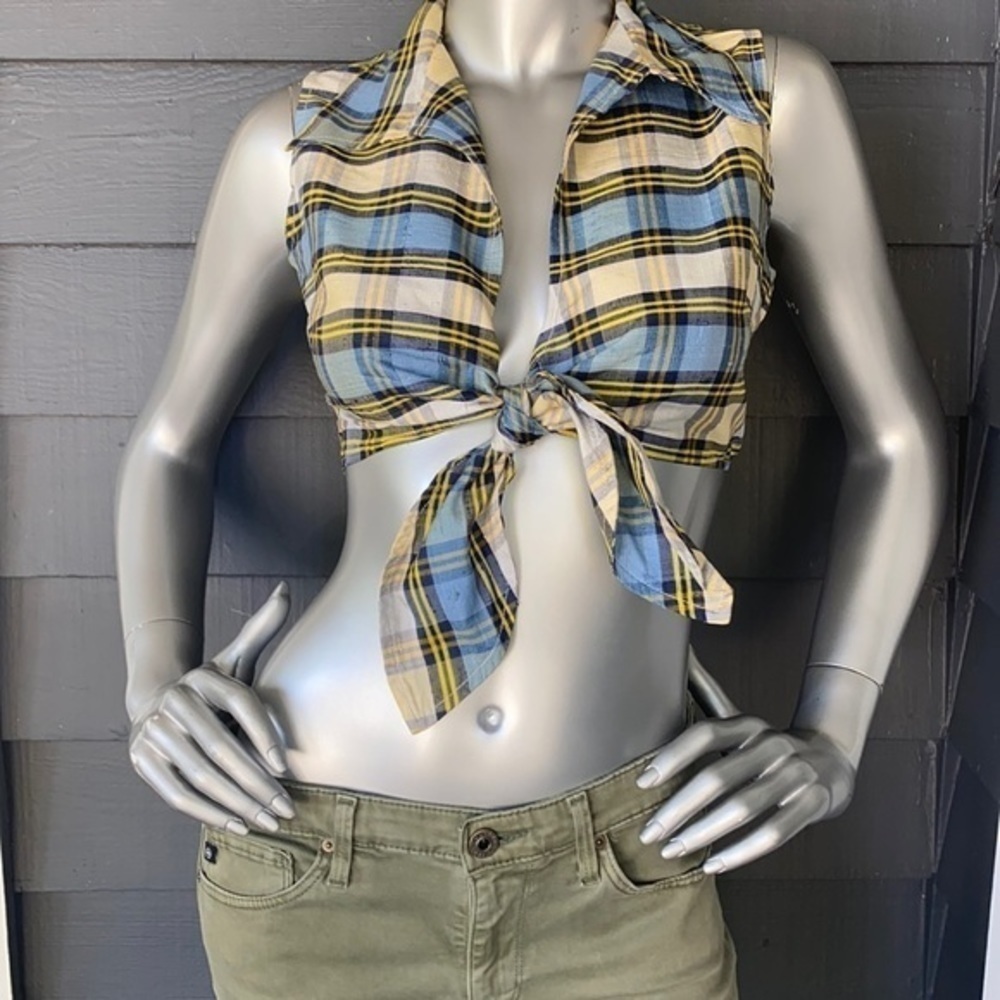 Raw Silk Plaid Cropped Top by VOX POP S